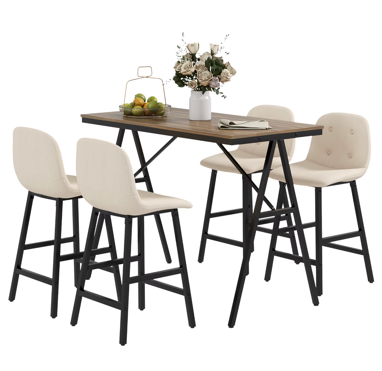 5-delige bartafelset met 4 krukken - Lichtgrijs of Beige