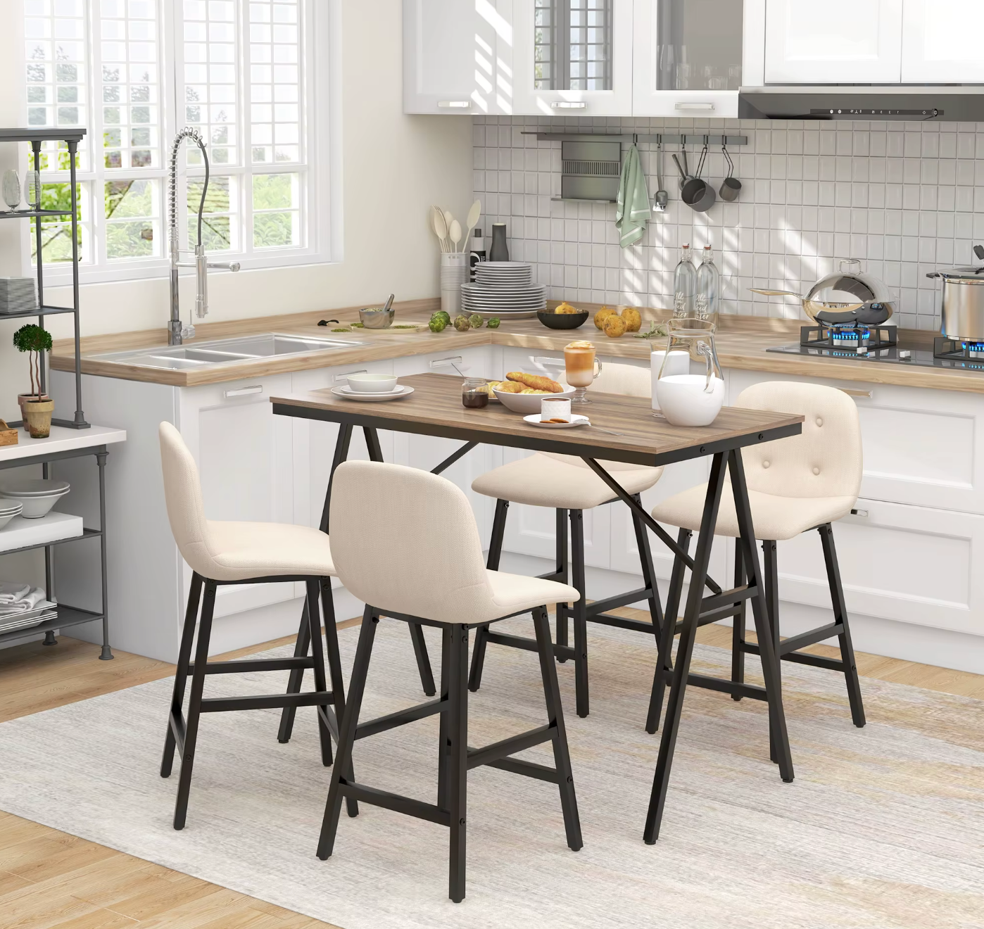 5-delige bartafelset met 4 krukken - Lichtgrijs of Beige