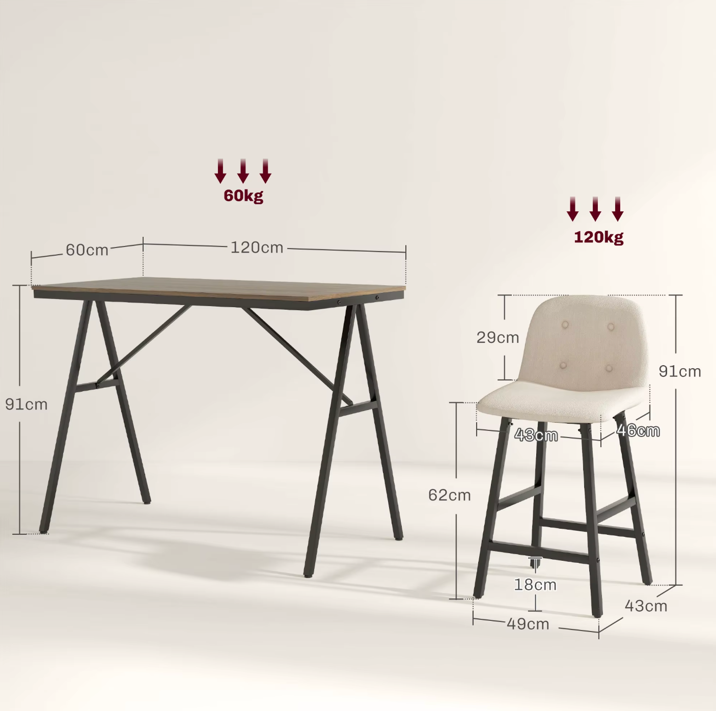 5-delige bartafelset met 4 krukken - Lichtgrijs of Beige