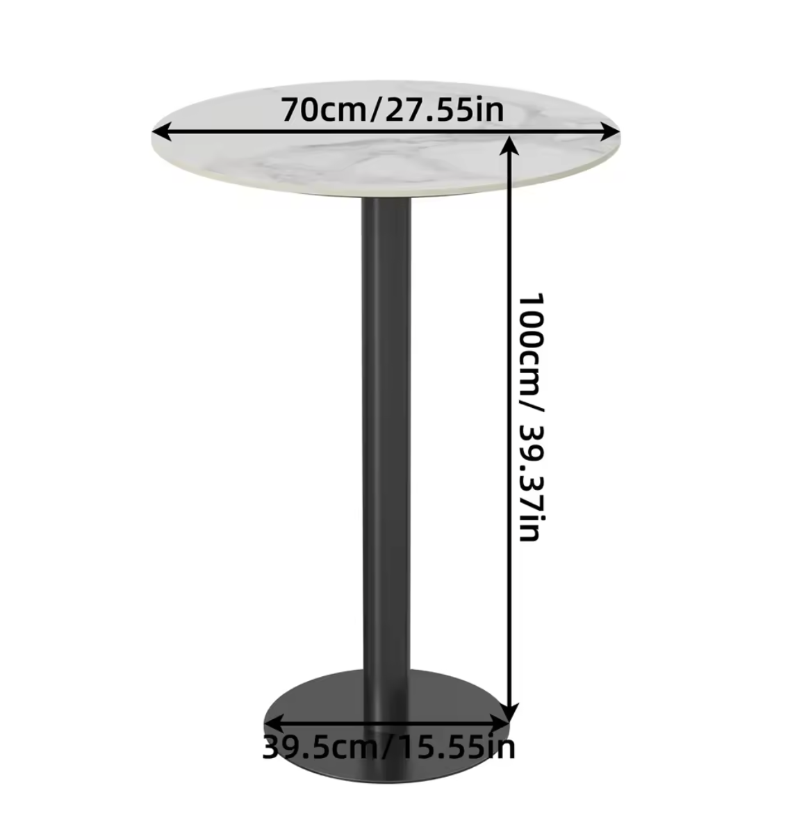 Luxe Ronde bartafel 100 cm – met luxe stenen blad en metalen voet