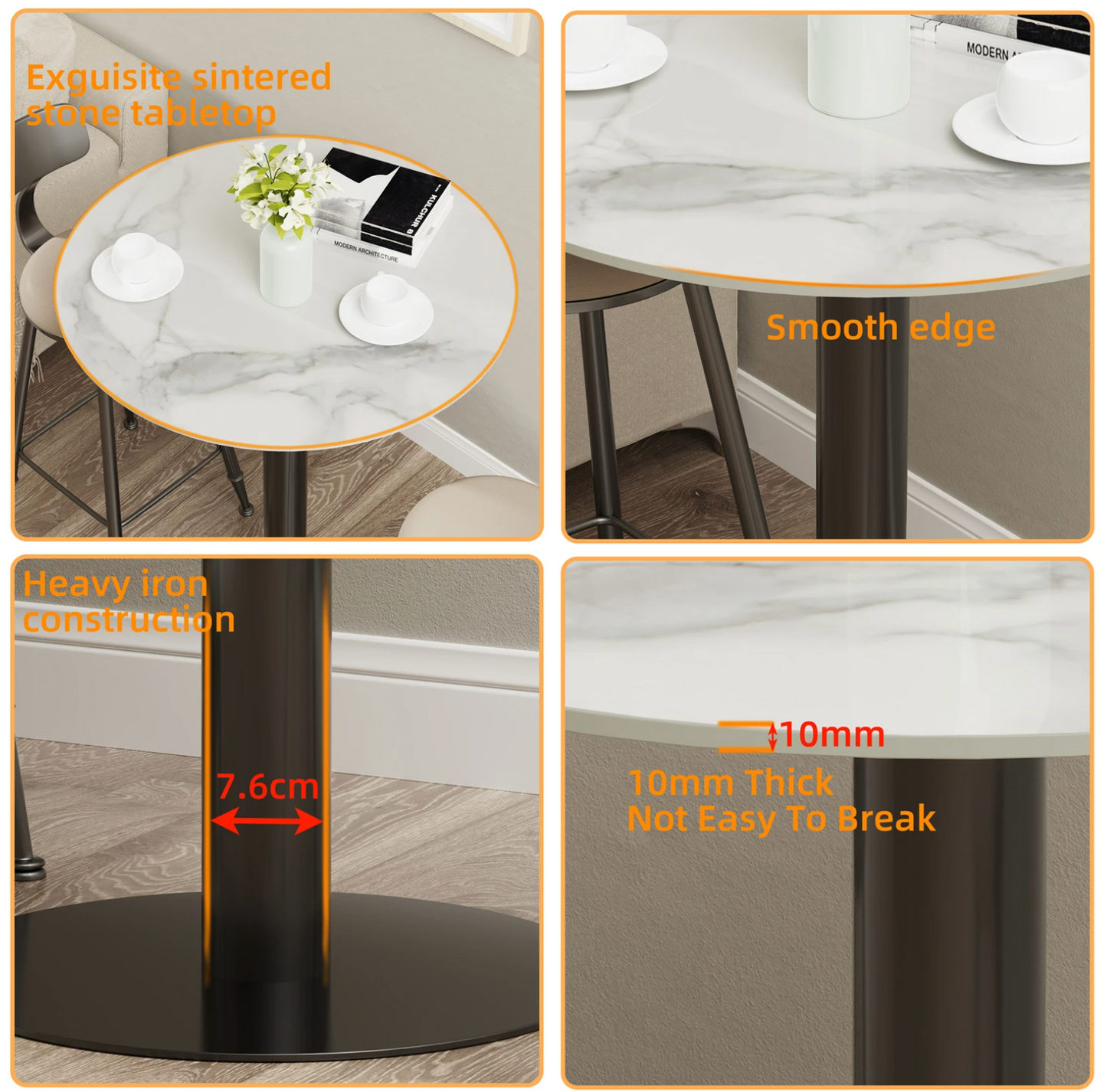 Luxe Ronde bartafel 100 cm – met luxe stenen blad en metalen voet