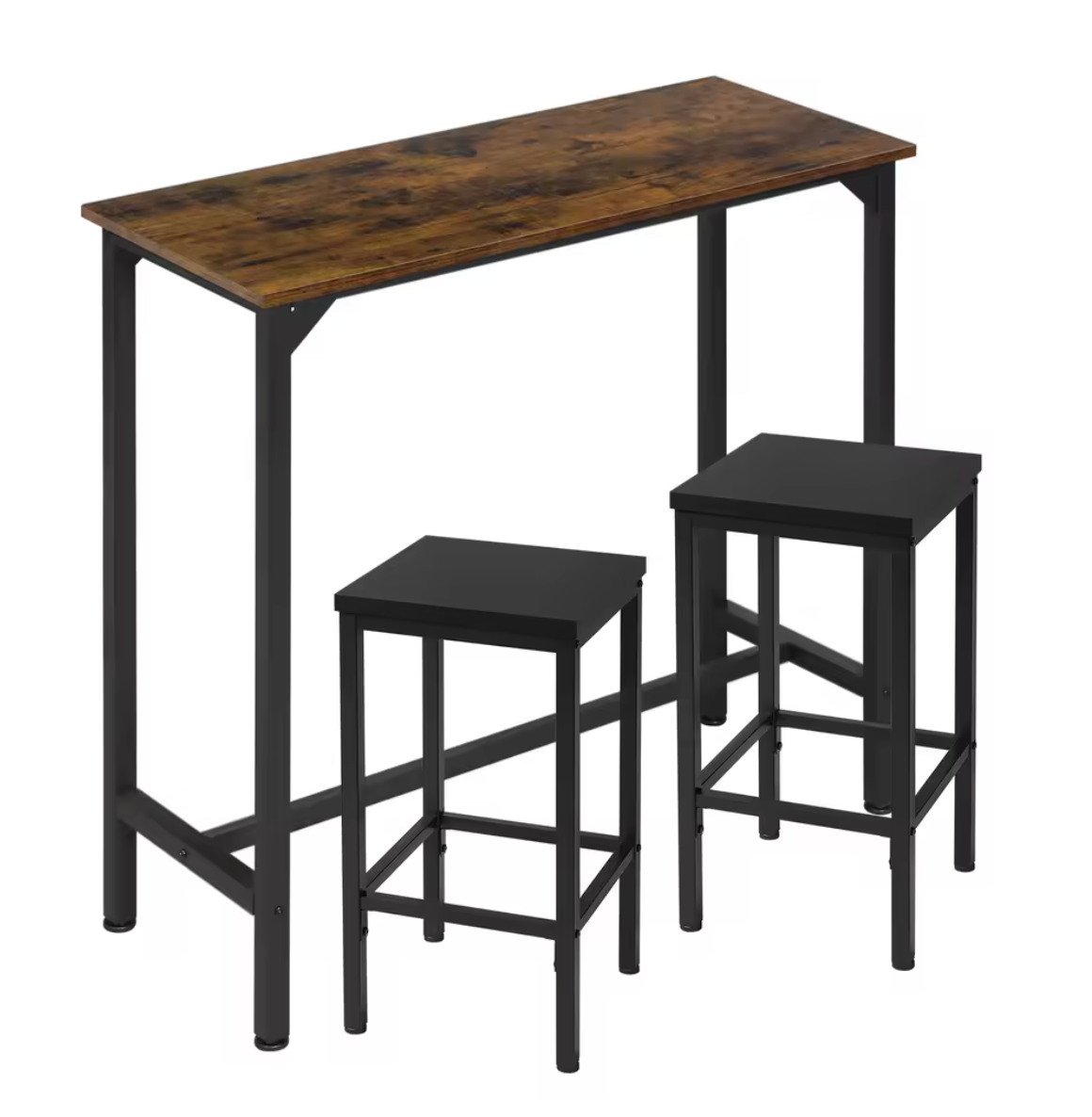 3-delige bartafelset met 2 krukken – industrieel staal & hout