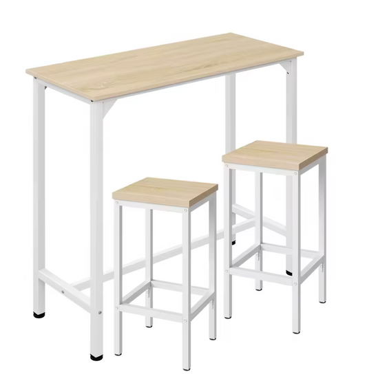 3-delige bartafelset met 2 krukken – industrieel staal & hout