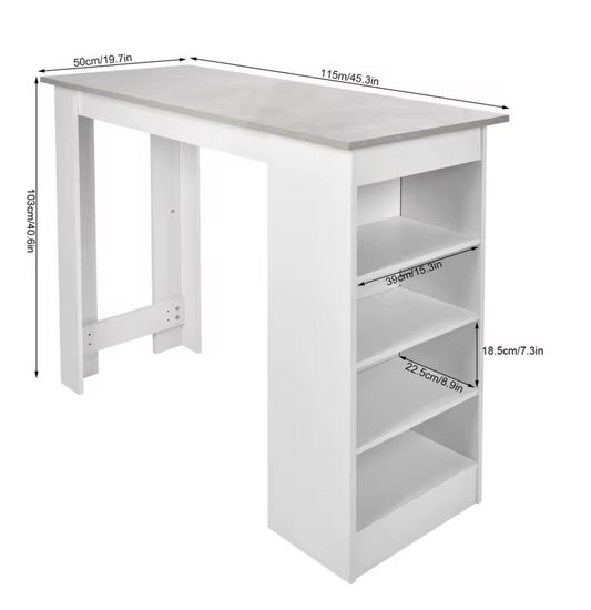 Luxe Multifunctionele bartafel wit - Houtlook - Opbergruimte en legplanken