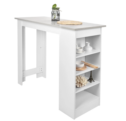 Luxe Multifunctionele bartafel wit - Houtlook - Opbergruimte en legplanken