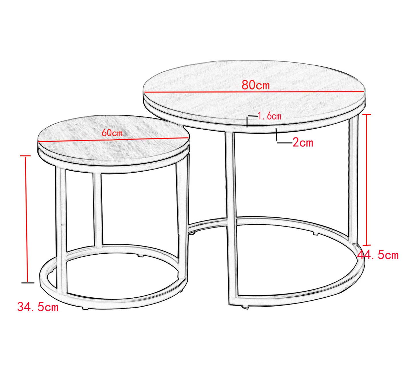 2-delige Ronde Salontafelset – Wit Marmerlook & Metaal