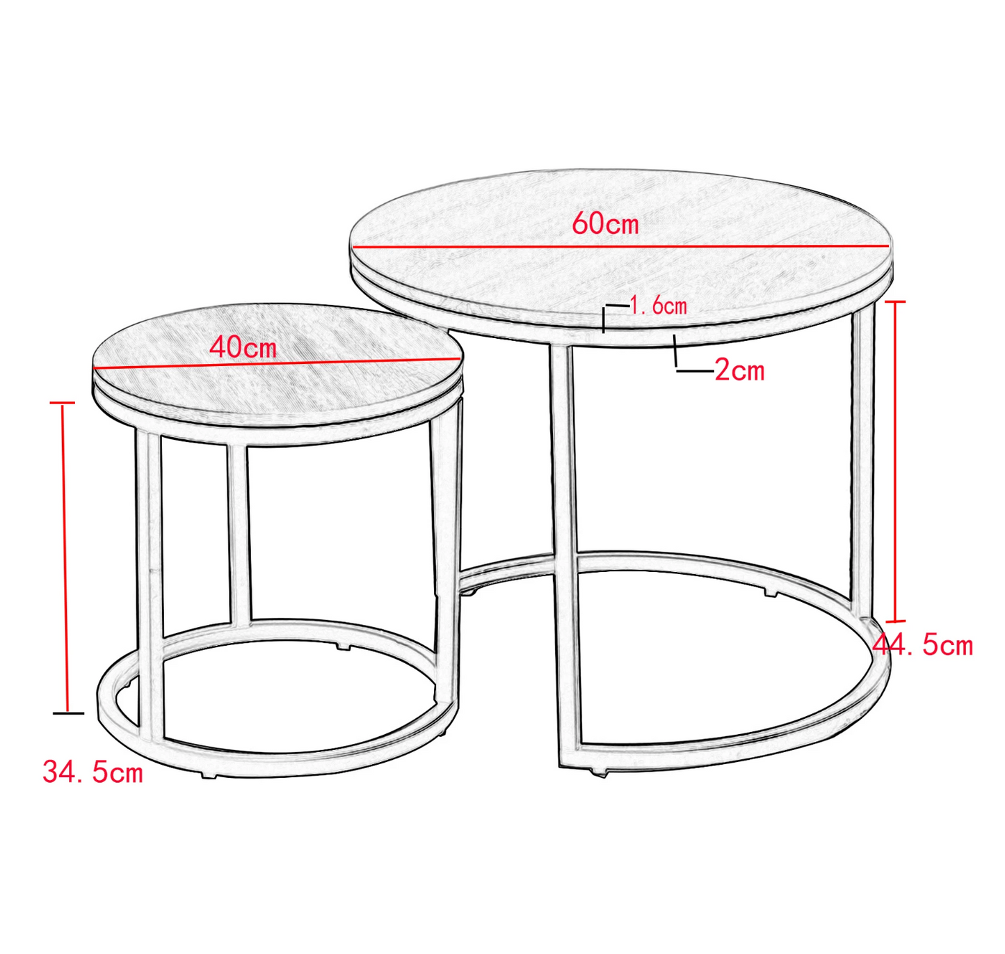 2-delige Ronde Salontafelset – Wit Marmerlook & Metaal