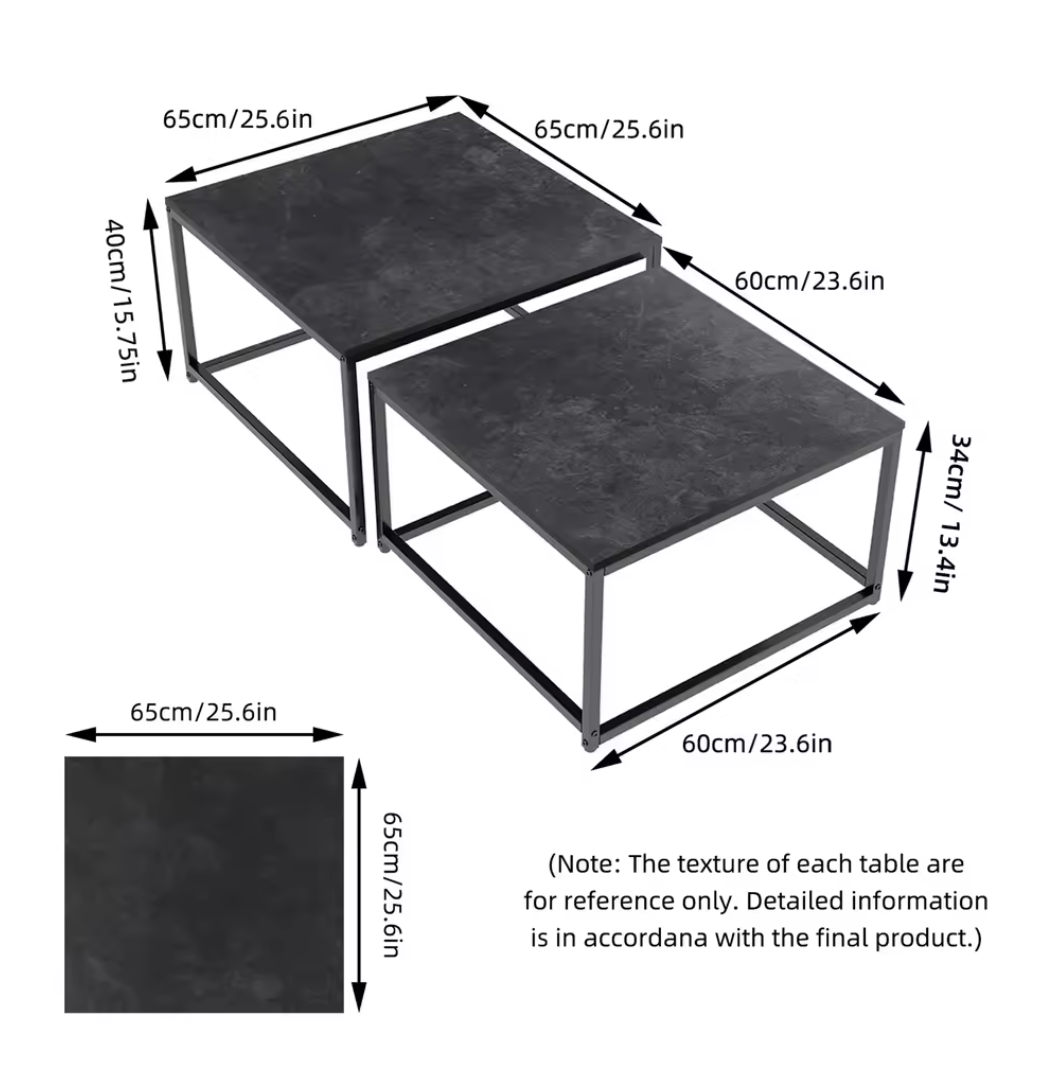 2-delige salontafel set van gesinterde steen en metaal – Inklapbaar