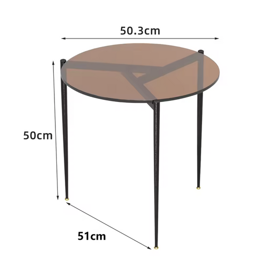 Ronde glazen bijzettafel – met metalen poten, Ø50 cm