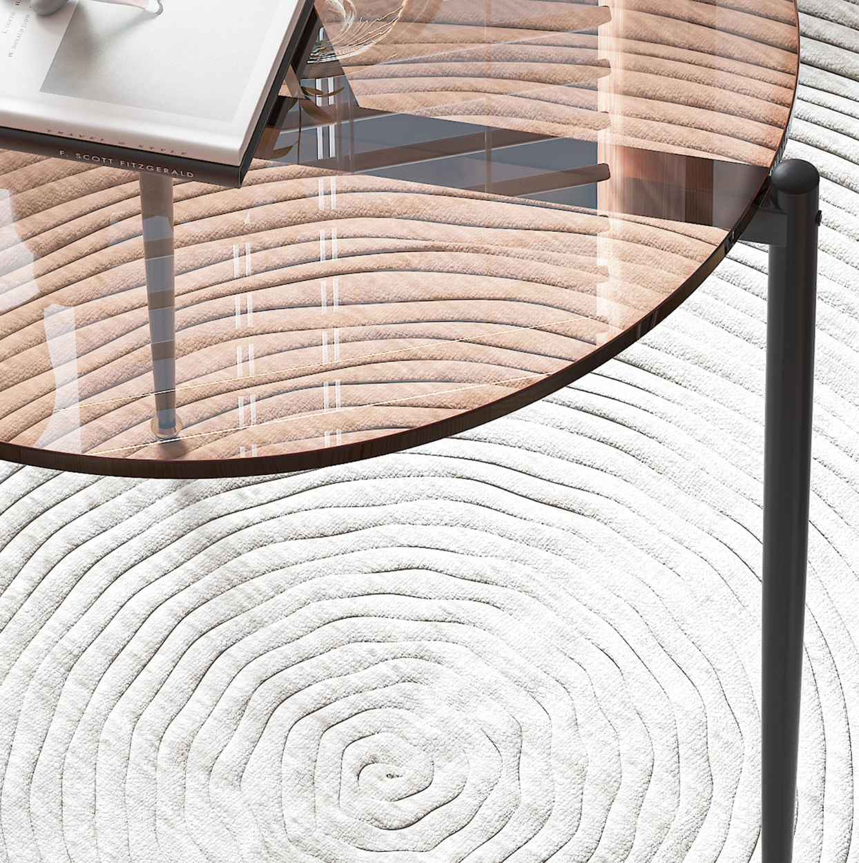 Ronde glazen bijzettafel – met metalen poten, Ø50 cm