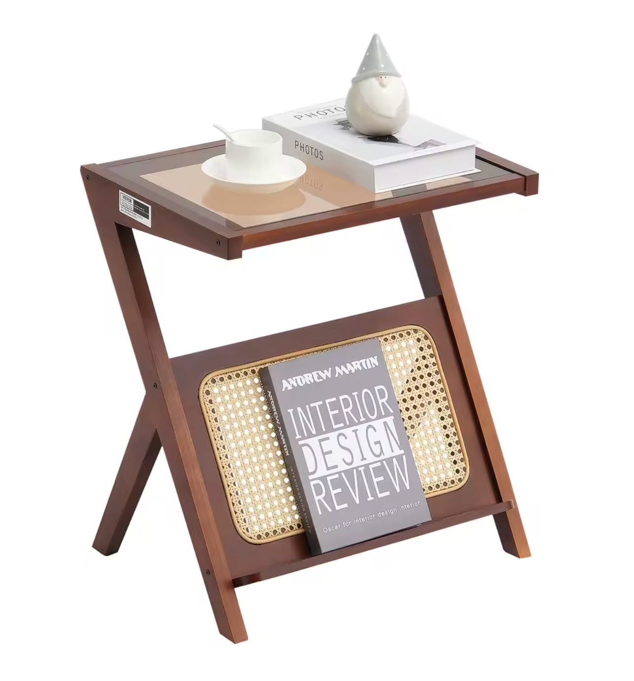 Z-vormige rotan salontafel met glazen blad – 50 en 120cm