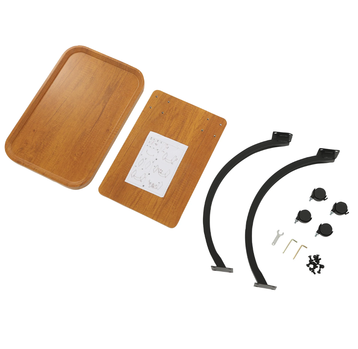 C-vormige bijzettafel met wielen en 2 niveaus – houtlook