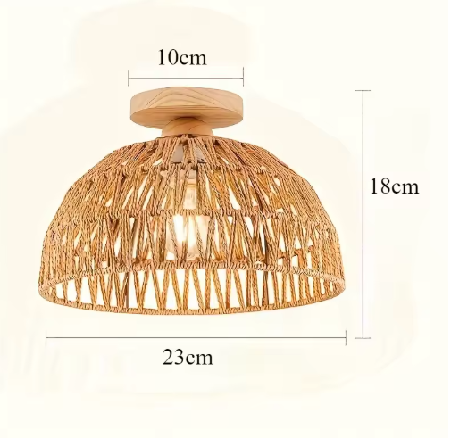Handgemaakte Rieten Plafondlamp – Natuurlijke Lampenkap voor Woonkamer & Slaapkamer