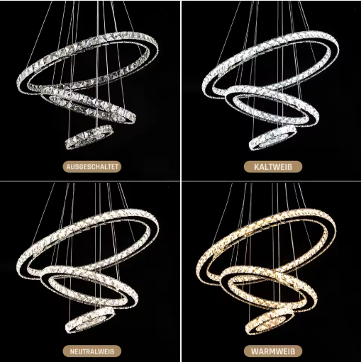 Moderne Kristallen LED Hanglamp – 3 Ringen, Dimbaar & Verstelbaar
