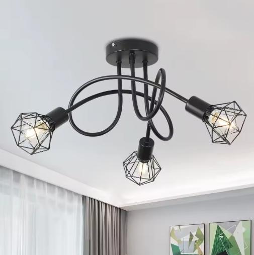 Industriële 3-lichts Plafondlamp – Zwart Aluminium Kooi Ontwerp, Modern & Stijlvol