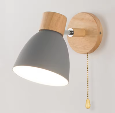 Houten Scandinavische Wandlamp – Moderne E27 Binnenverlichting met Schakelaar