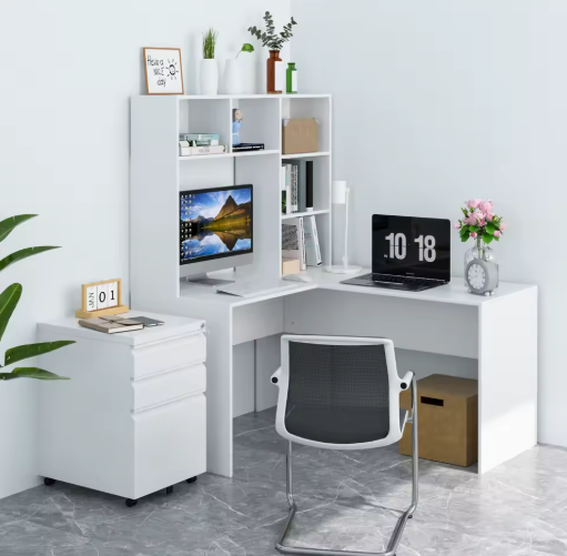 L-Vormig Hoekbureau met Planken – 124,7×107,8×152,5 cm, Ruim en Functioneel