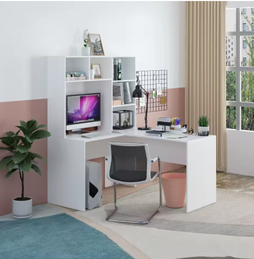 L-Vormig Hoekbureau met Planken – 124,7×107,8×152,5 cm, Ruim en Functioneel