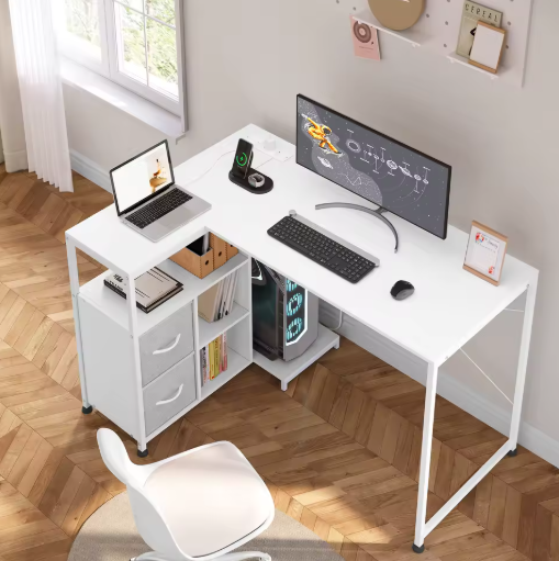 L-Vormig Hoekbureau met USB & Opbergruimte – 120 cm Werkblad