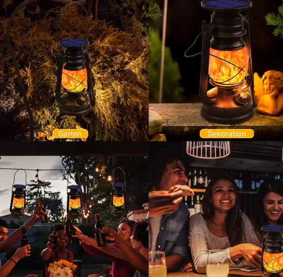 Retro Hangend Zonnelichtje – LED Stormlamp met Vlameffect, IP66 Waterdicht