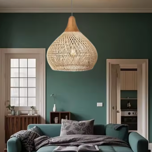 Vintage Boho Rotan Hanglamp – Handgemaakte E27 Plafondlamp voor Eetkamer & Woonkamer