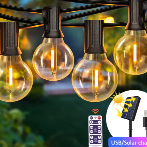 Solar Lichtslinger 12M – 30 LED G40 Lampen, USB & Zonnepaneel, Waterdicht en Onbreekbaar