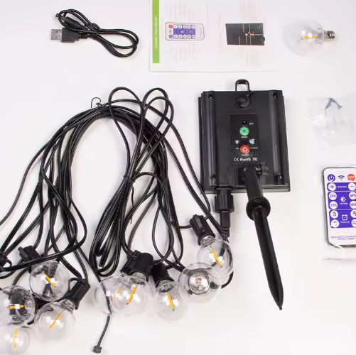 Solar Lichtslinger 12M – 30 LED G40 Lampen, USB & Zonnepaneel, Waterdicht en Onbreekbaar