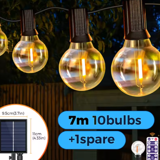 Solar Lichtslinger 12M – 30 LED G40 Lampen, USB & Zonnepaneel, Waterdicht en Onbreekbaar