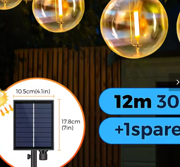 Solar Lichtslinger 12M – 30 LED G40 Lampen, USB & Zonnepaneel, Waterdicht en Onbreekbaar