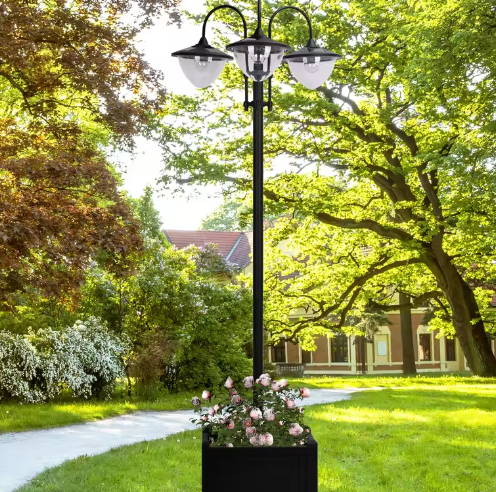Solar Tuinlantaarn met 18 LED Lampjes – 189 cm Hoog, Waterdicht IP44, Met Sensor en Bloempotbasis