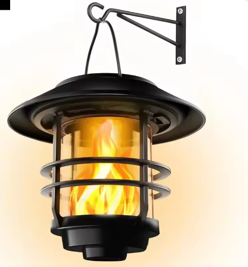 Solar Hanglantaarn Buiten – Flikkerende Vlammen, Waterdicht Glas & RVS, Wand- en Hekverlichting