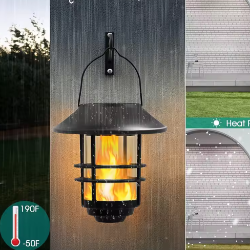Solar Hanglantaarn Buiten – Flikkerende Vlammen, Waterdicht Glas & RVS, Wand- en Hekverlichting