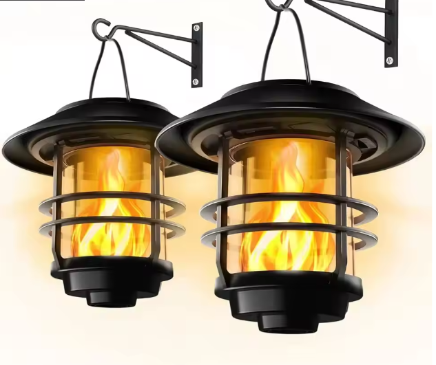 Solar Hanglantaarn Buiten – Flikkerende Vlammen, Waterdicht Glas & RVS, Wand- en Hekverlichting