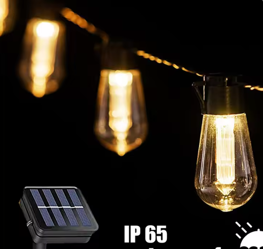 Solar Lichtslinger 15M – 100 LED Edison Lampen, Retro & Waterdicht IP65