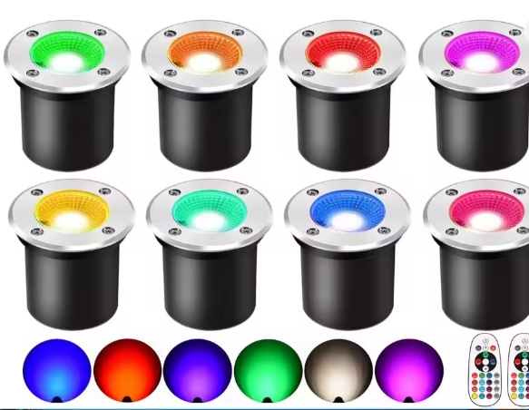 RGBW LED Grondspot 10W – Waterdichte Buitenlamp met Afstandsbediening, 12V Tuin- en Padverlichting