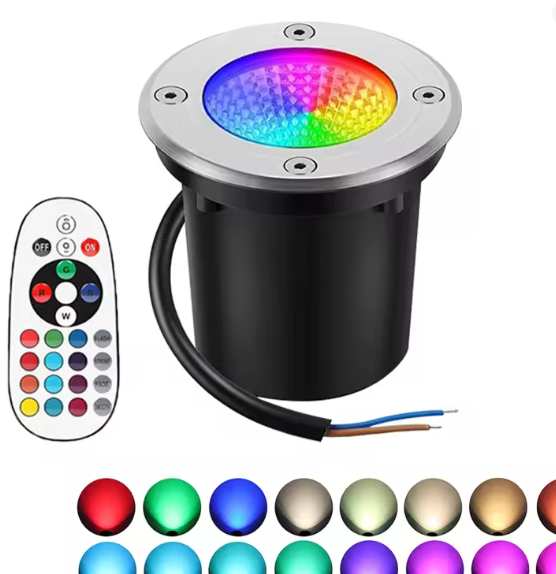 RGBW LED Grondspot 10W – Waterdichte Buitenlamp met Afstandsbediening, 12V Tuin- en Padverlichting