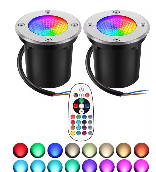 RGBW LED Grondspot 10W – Waterdichte Buitenlamp met Afstandsbediening, 12V Tuin- en Padverlichting