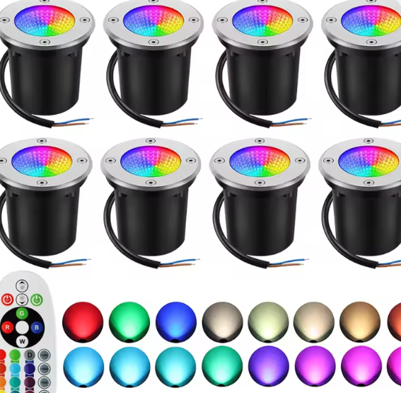 RGBW LED Grondspot 10W – Waterdichte Buitenlamp met Afstandsbediening, 12V Tuin- en Padverlichting