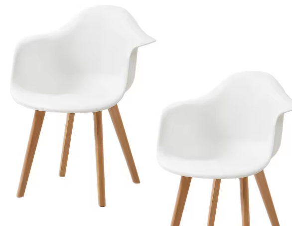Set van 2 Kunststof Eetkamerstoelen – Scandinavisch Design met Beukenhouten Poten