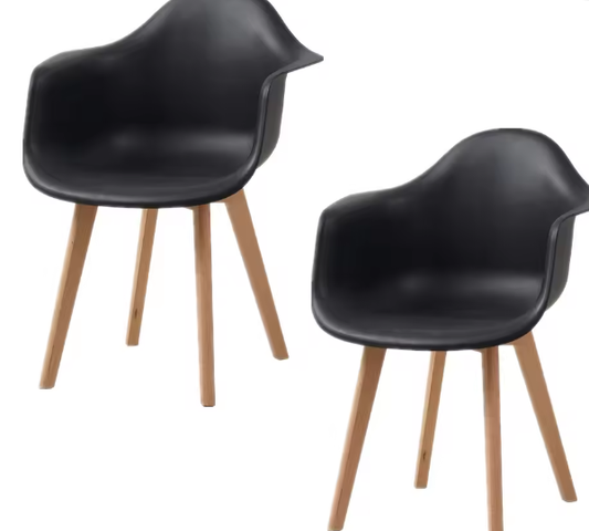 Set van 2 Kunststof Eetkamerstoelen – Scandinavisch Design met Beukenhouten Poten