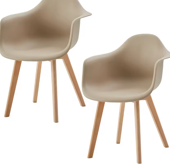 Set van 2 Kunststof Eetkamerstoelen – Scandinavisch Design met Beukenhouten Poten
