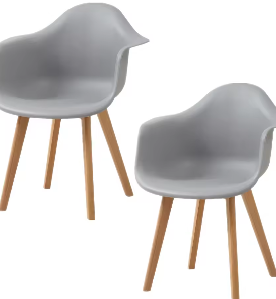 Set van 2 Kunststof Eetkamerstoelen – Scandinavisch Design met Beukenhouten Poten