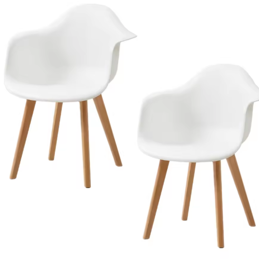 Set van 2 Kunststof Eetkamerstoelen – Scandinavisch Design met Beukenhouten Poten