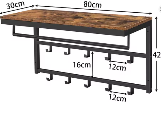 Wandkapstok met Plank – 10 Haken & Staven voor Hal en Woonkamer