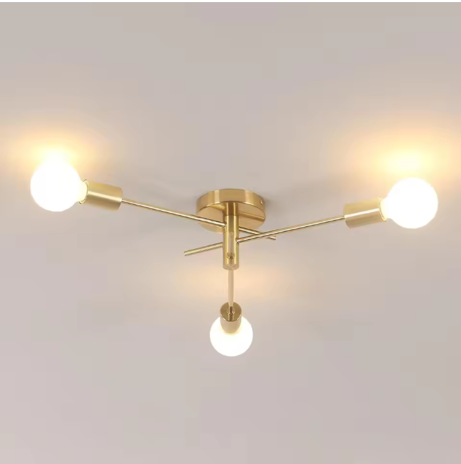 Gouden Plafondlamp met 3 E27 Fittingen – Retro Industriële Stijl