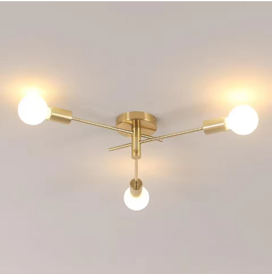 Gouden Plafondlamp met 3 E27 Fittingen – Retro Industriële Stijl