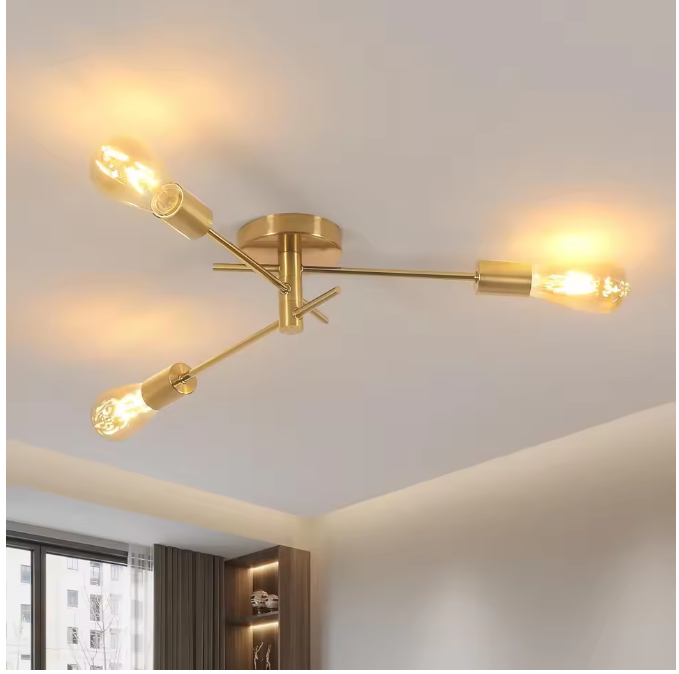 Gouden Plafondlamp met 3 E27 Fittingen – Retro Industriële Stijl