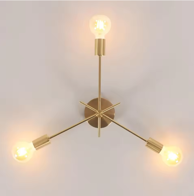 Gouden Plafondlamp met 3 E27 Fittingen – Retro Industriële Stijl