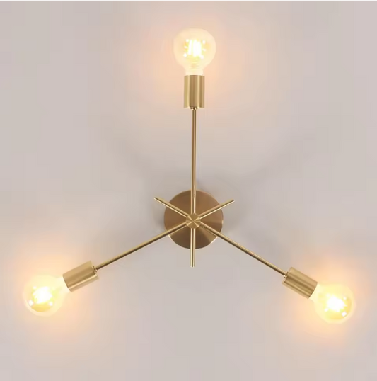 Gouden Plafondlamp met 3 E27 Fittingen – Retro Industriële Stijl