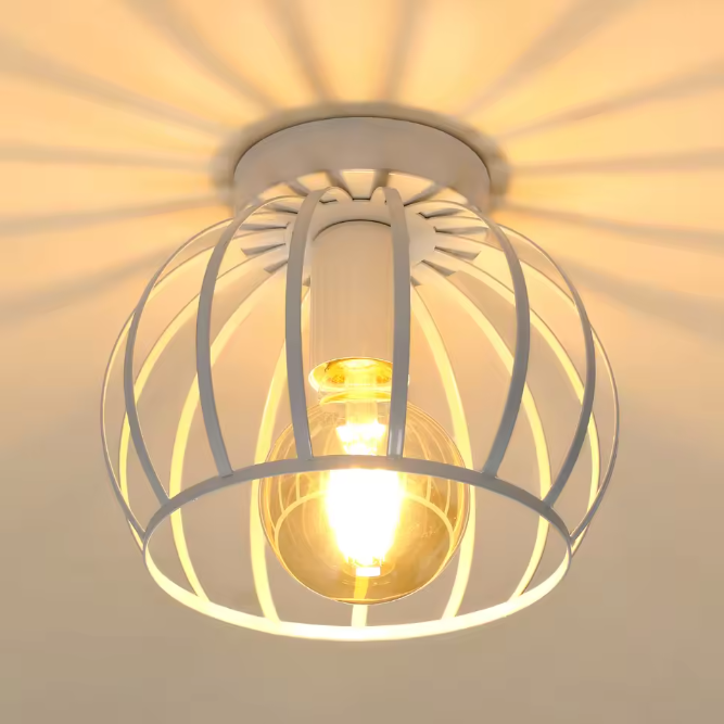 Vintage Plafondlamp – Metalen Kooi Ontwerp met E27 Fitting